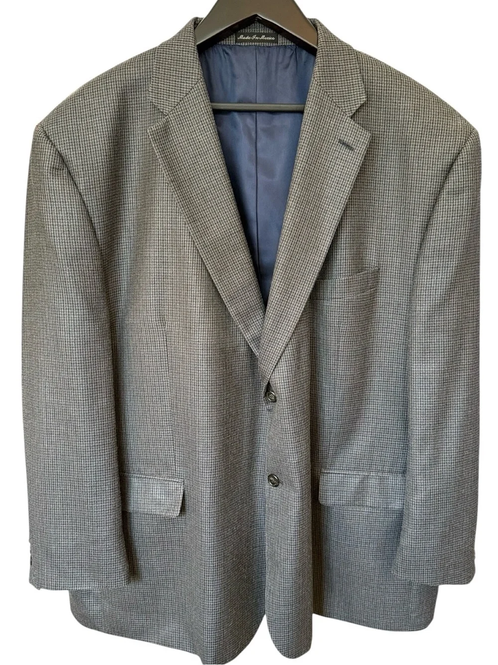 Lauren Ralph Lauren 56R Grey Blue Silk Wool Houndstooth Sport Coat Blazer Mexico